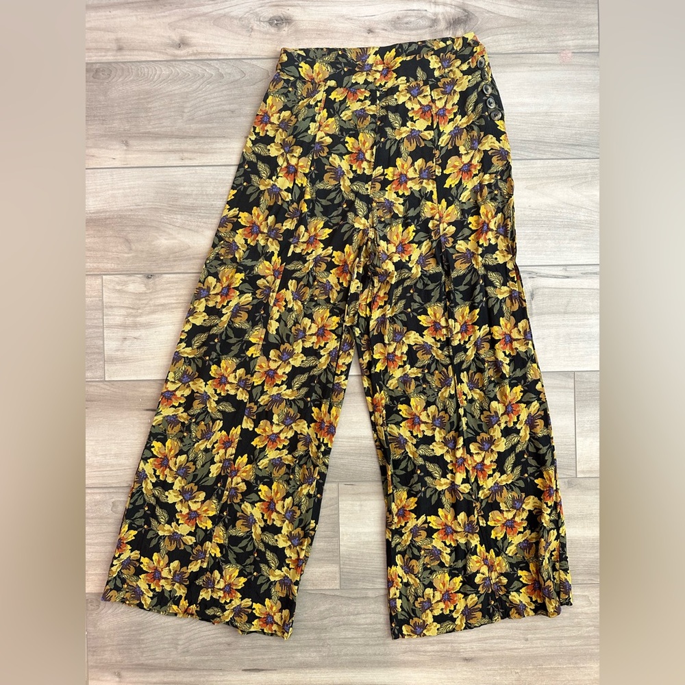 Free People Floral Boho Wide Leg Pants Trousers